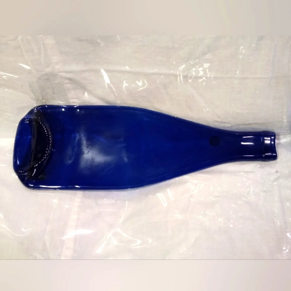 Cobalt Blue Serving Tray Glass Slump Wine Bottle Sapphire Blue